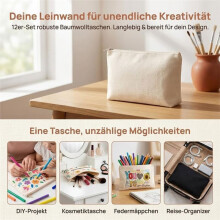 12 Pcs Blank Canvas Zipper Pouch Makeup Bags for DIY , Cosmetic Toiletry Organizer Set Blank Zippered Cosmetic Bag