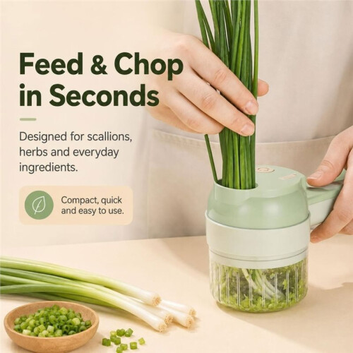 4 in 1 Handheld Electric Vegetable Cutter Food Fruit Chopper (Green), Automatic Functionality for Garlic Vegetables 2