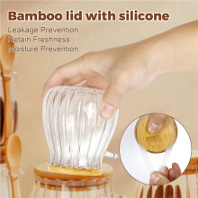 2X Zuckerbehälter mit Bambusdeckel und Löffel, Zuckerdose Aus Glas für Kaffeebar-Zubehör, Kaffeekanister für die Küche, 600 Ml