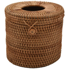 6X Round Rattan Tissue Box Vine Roll Holder Toilet Paper Cover Dispenser for Barthroom,Home,Hotel and Office