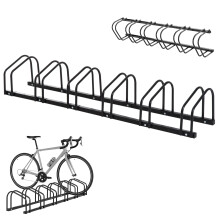 HOMCOM Râtelier pour 6 vélos, support de rangement au sol, acier noir, 179 x 33 x 27 cm