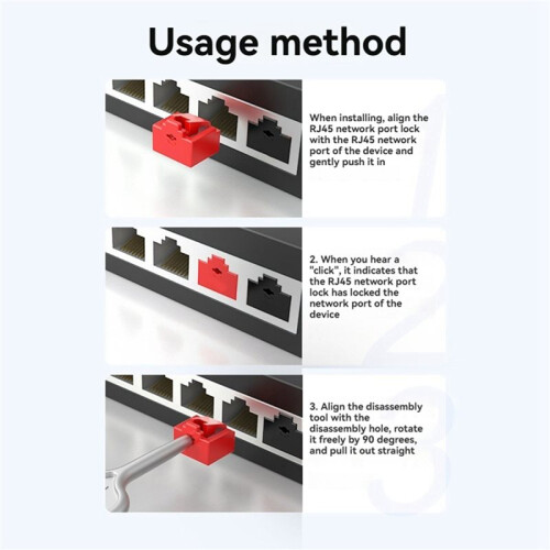 20PCS RJ45 Inserts Lock with Key Dust-Proof Network Plug Enhances Data Security Protection for , Router Red
