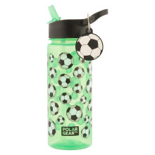 Polar Gear Kids Water Bottle, 500ml, Football Design (Green). Flip-Top Straw, BPA Free, Reusable.