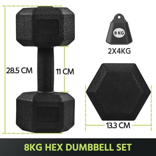 Yaheetech 2x4kg Hex Dumbbells Set, Sold in Pair Free Weight Set Training 2