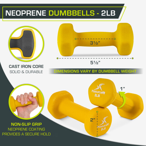 ProsourceFit Neoprene Dumbbell Coated for Non-Slip Grip, 2 lb 2