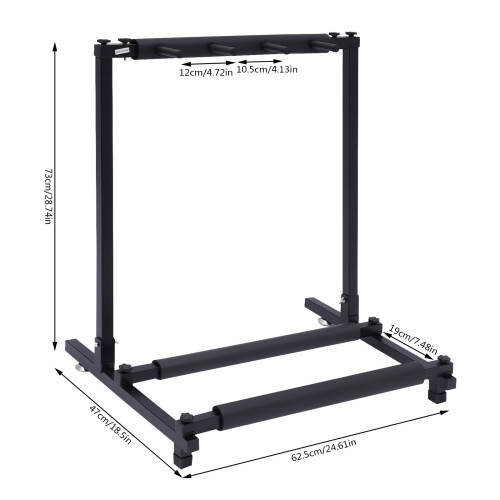 Support de guitare 3 compartiments, pied réglable en fer noir avec coussin mousse EVA