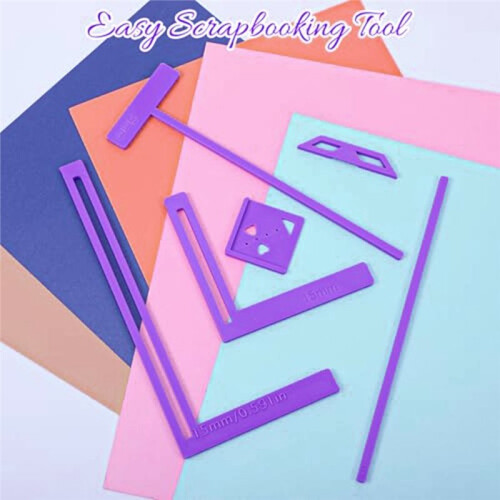 6PCS Book Binding Tool, Easy Scrapbooking Tools Kit, L Ruler + I Ruler + T Ruler + Corner Miter + Eyelet Guiding 2