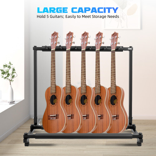 Support de guitare 3 compartiments, pied réglable en fer noir avec coussin mousse EVA 1