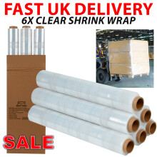 6 x CLEAR PALLET STRETCH SHRINK WRAP STRONG ROLLS CAST PARCEL PACKING CLING FILM