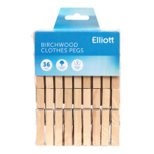 Elliott Hardwood Clothes Pegs, 36 Pack. Metal Coil Spring for Firm Grip, Prevent Marks on Clothing, for Outdoor & Indoor Use.