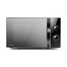 TOSHIBA Black Mirror Front Microwave, 20L 700W, Manual Control, 5 Power Levels, Auto Defrost, Easy Clean, Clock/Timer.