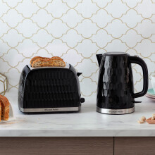 Russell Hobbs Honeycomb Black Cordless Electric Kettle, 1.7L, Premium Plastic, Fast Boil 3KW, Washable Anti-Scale Filter.