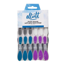 Elliotts Clothes Pegs, 24 Pack, Assorted Colours, Extra Strong, Soft Grip, Non-slip Wave Design, BPA Free, Indoor/Outdoor.