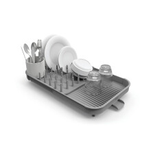 Joseph Joseph Duo Expandable Dish Drying Rack, Kitchen Dish Plate Drainer with Utensil Pot and Draining Spout, Grey