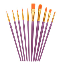 10 PCS Nylon Paint Brushes Set, Flat, Multi-Purpose for Art, Face, Nail Art, Watercolor, Oil, Acrylics, Models (Purple).