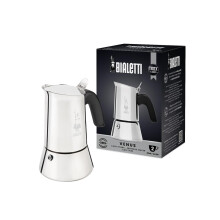 Bialetti New Venus Espresso Coffee Machine, Stainless Steel, 2 Cups (85ml). For all stoves (not induction safe). Silver.
