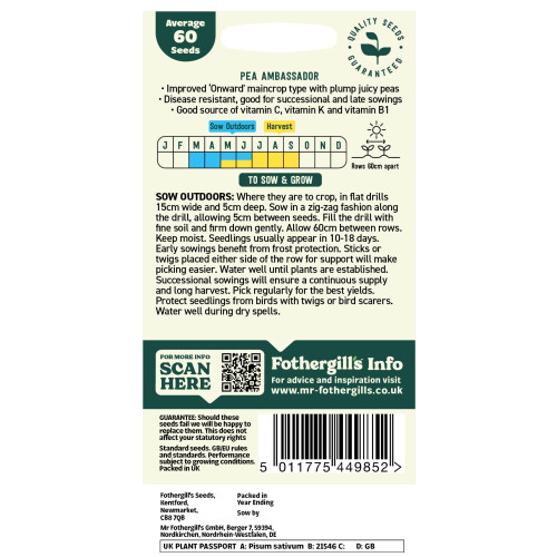 Mr Fothergill's Fothergill's Oh Sow Simple, Pea Vegetable Seeds, Sow: Mar–Jun, Green 1