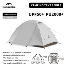 Naturehike Tente Cloud River 2, Double Couche, Imperméable, Ultralégère, Pour 2 Personnes, Blanc