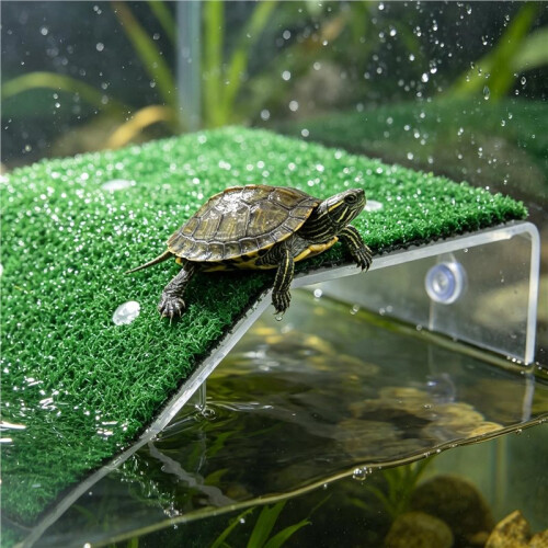 Lawn Turtle Basking Platform Turtle Resting Basking Platform, Simulation Grass Turtle Ramp for Turtle Tank, Reptile L 2