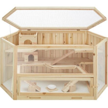 Jaula para conejillos de indias, hámsters y pequeños roedores de madera con varios pisos, techo desmontable y accesorios.