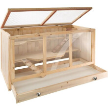 Jaula para hámster, cobaya, pequeños roedores de madera, varios niveles con rampas y cajón integrado.