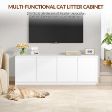 Armoire pour litière de chat double, Blanc, 120 x 50 x 51,5 cm, Portes à pression et ventilation