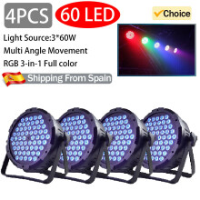Projecteur PAR LED RVB 60W, Lot de 4, Contrôle DMX512 et Son, Éclairage Scénique pour DJ et Fêtes