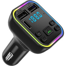 TECHTA Transmetteur FM Bluetooth Voiture, Allume Cigare Bluetooth Adaptateur pour Appel Mains Libres, 2 USB Port et Type C Chargeur