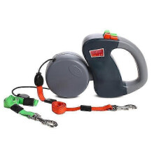 (GREY, 5x15x10cm) MIMIGO Retractable 2-Head Leash 360 Tangle-Free Lockable for 2 Dogs Black Grey Pink