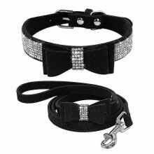 (black, XL) Fleksibelt mikrofiberhalsbånd med sløyfe for hund og katt, med skinnende strasshalsbånd, tilbehør