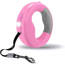 (Pink) Rozwijana smycz dla psa LED, 10 stóp, nylonowa, antypoślizgowa, uchwyt, małe i średnie psy, 44 funty, 360 stopni, nieplącząca się