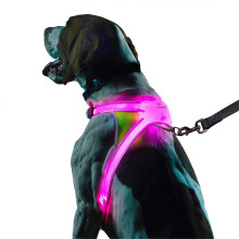 (S) Szelki dla psa USBRechg LED MultiCol Fiber Optic Illum Refl Pet Safety Nightwalk Adj Lite Ra