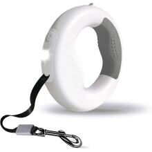 (White) LED Infällbart Hundkoppel 10ft Nylon Halkfri Handtag Små Mellanstora Hundar 22,5 kg 360 Trasselfritt