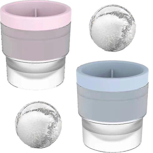 (blue - pink) Easy Release Silicone Whiskey Ice Ball & Cocktail Ice Cube Maker Mold Set 1