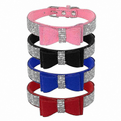 (red, S) Flexible Microfiber BowCollar for DogandCat Pets with ShinyRhinestones CollarAccessory 2