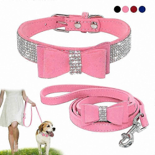 (red, M) Flexible Microfiber BowCollar for DogandCat Pets with ShinyRhinestones CollarAccessory 1
