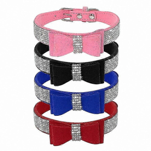 (red, M) Flexible Microfiber BowCollar for DogandCat Pets with ShinyRhinestones CollarAccessory 2
