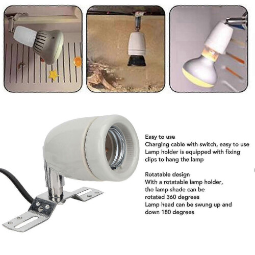 (US Plug) Rotatable Heating Bulb Base with Switch for E27 400W Ceramic Reptile Heat Lamp Holder 2