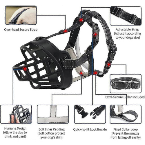 (Black, SIZE 2) Dog Basket Muzzle Adjustable SML - Stops Chewing Barking Biting Panting-hy 1