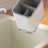 (Gray)Stylish Modern Plastic Utensil Container With Drip Absorbent Layer For Kitchen And Dining 4