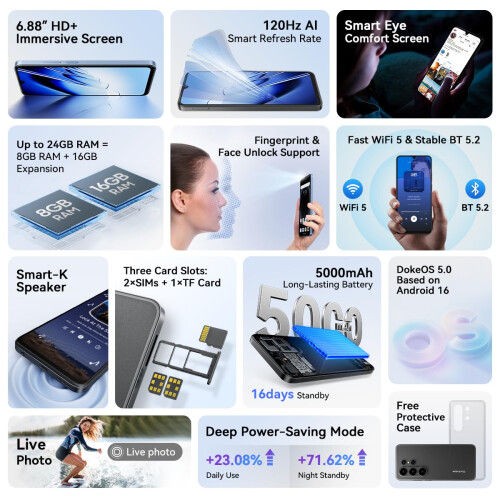 Blackview Blackview Wave10 Smart Phone Unlocked, Android 16, 128GB, Black 2