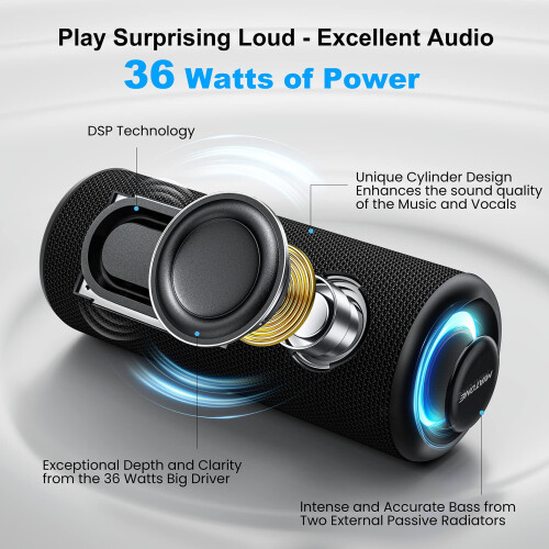 MIATONE Boompro Bluetooth Speaker 36W with Stereo Sound for Present - Black 1