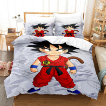 (WHITE, 200x220cm) 3D Dragon Ball Super Goku Bedding Set 3PCS Super Saiyan 4 VS Blue Hair Duvet Cover Pillowcase Anime Bed Linen Set Single Double