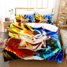 (Orange, 200x220cm) 3D Dragon Ball Super Goku Bedding Set 3PCS Super Saiyan 4 VS Blue Hair Duvet Cover Pillowcase Anime Bed Linen Set Single Double