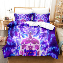 (Silver, 200x220cm) 3D Dragon Ball Super Goku Bedding Set 3PCS Super Saiyan 4 VS Blue Hair Duvet Cover Pillowcase Anime Bed Linen Set Single Double