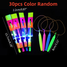 (30PCS) Outdoor Glitter Rocket Toy LED Light Glow Slingshot Rocket Helicopter Flying Toy Party Fun Gift Rubber Band Catapult Toy