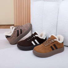 (Brown,35)Board Shoes Womens Fleece Thicksoled Versatile Cotton Shoes Retro Sporty Casual Shoes Warm