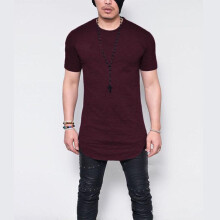 (WineRed, Tag 4XL=US 2XL) Men Hem Curve Tshirt Side With Zipper Short Sleeve Men Long Usa Line Streetwear