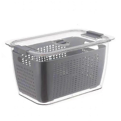 1Pcs 2-Layer Draining Basket w/Filter Gray L 4.5L Kitchen Fridge Vegetable Storage Box