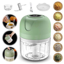 Hachoir à ail, légumes et oignons portable rechargeable USB, mini outil de cuisine, vert, 250 ml